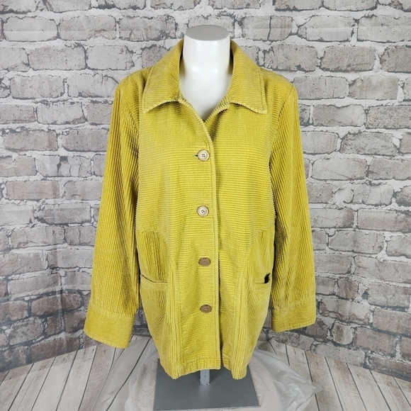 J Jill Wide Cord Button Front Shacket Citron Yellow Size Medium Boho Casual - Picture 10 of 11